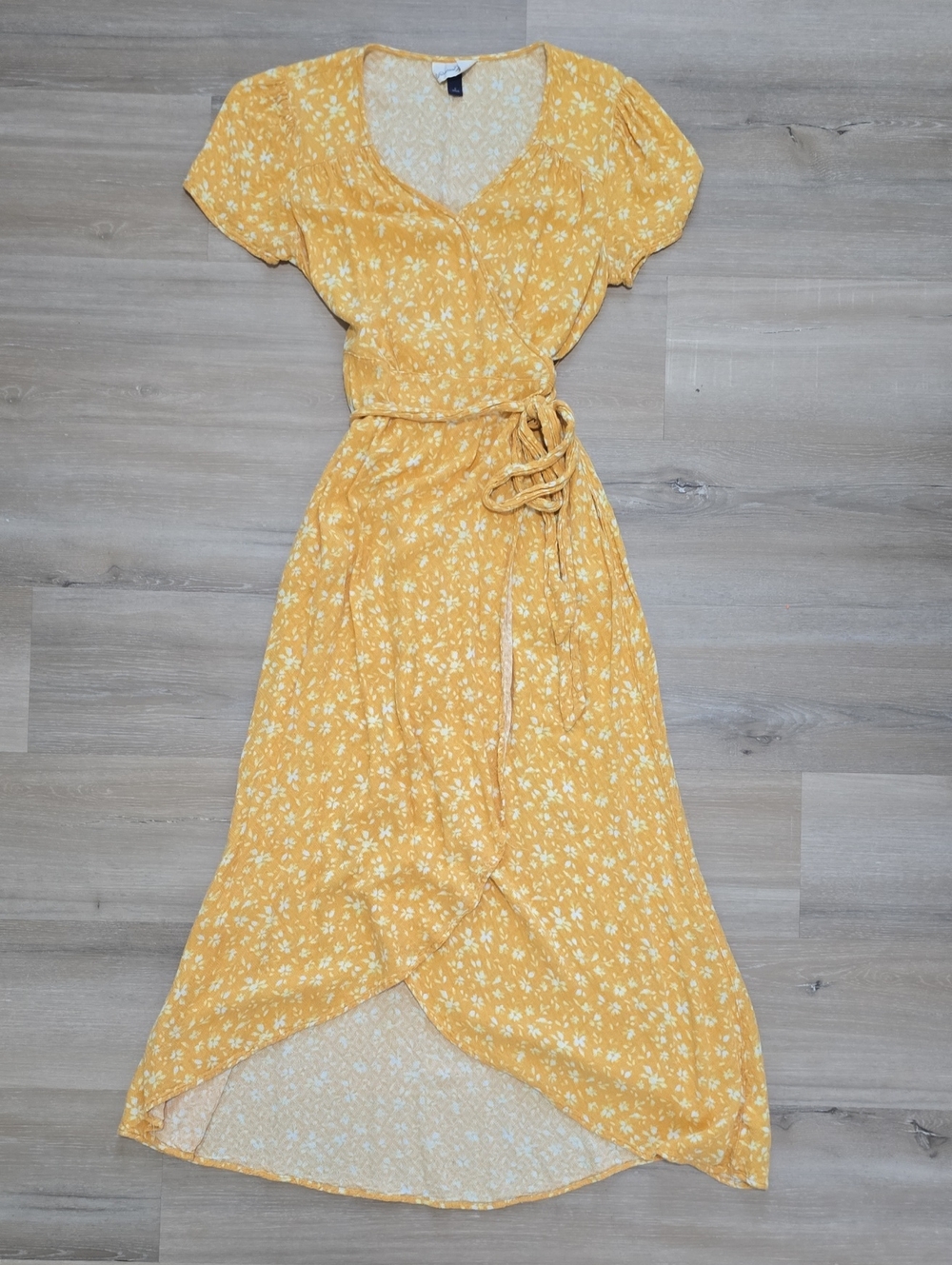 Universal Thread Yellow Floral High-Low Wrap Dress